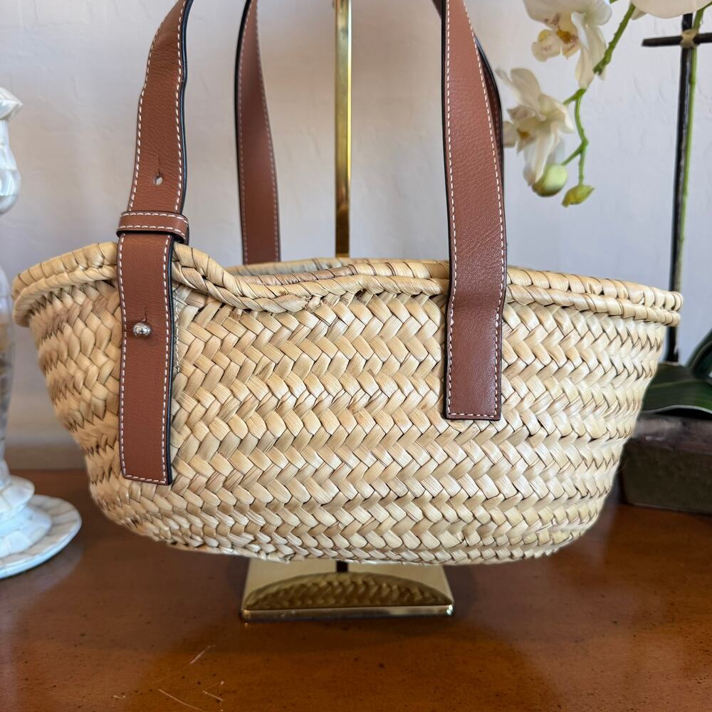 ❌SOLD❌ Loewe Anagram Basket Small Bag Natural Straw Tan Leather - Picture 7 of 11